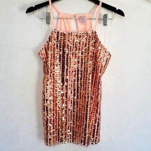 No Boundaries M Peach Sequin Keyhole Spaghetti Straps Top Medium Halter Top